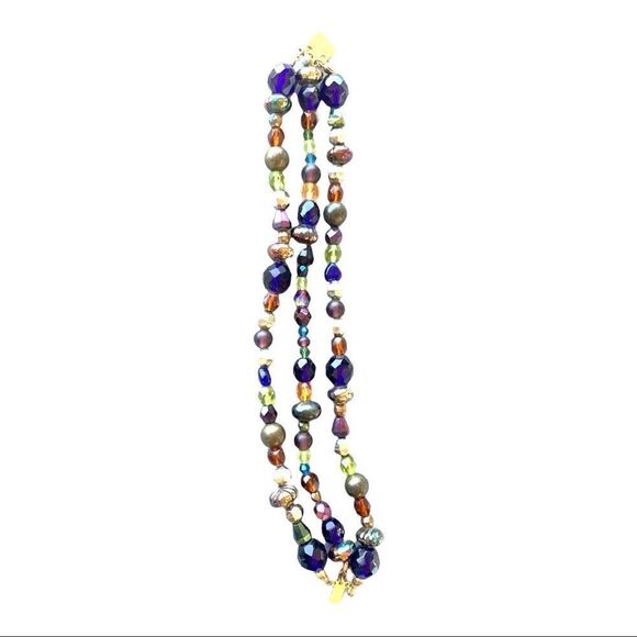 Artist made glass bead bracelet gold vermeil filagree clasp blue-silver-green - Picture 12 of 14